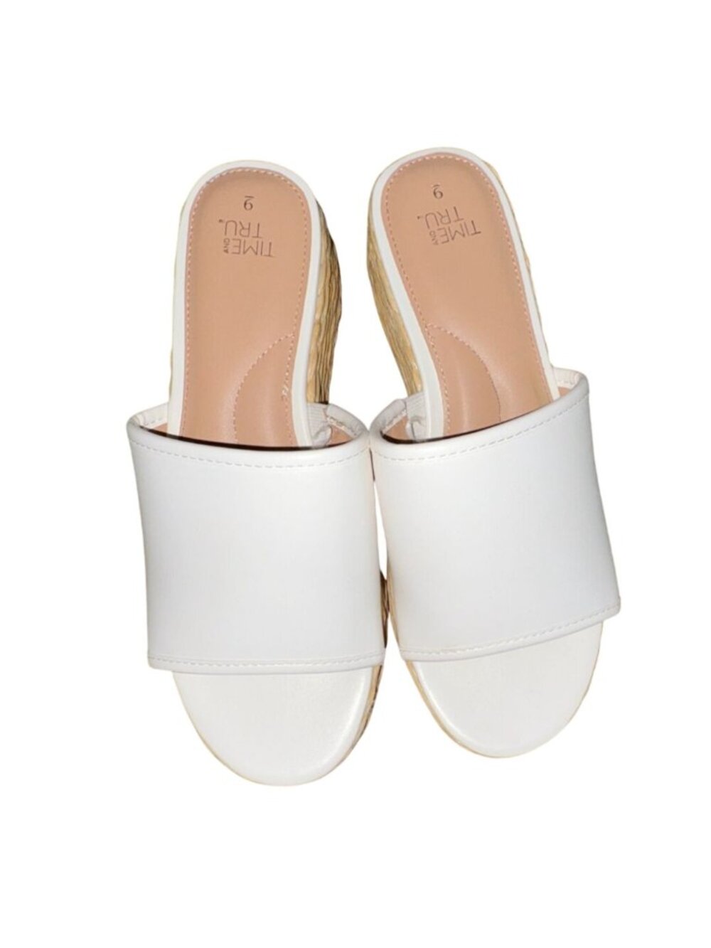 Time and Tru Women's Raffia Platform Slide Sandals-Size 9-White-GUC - Picture 2 of 7
